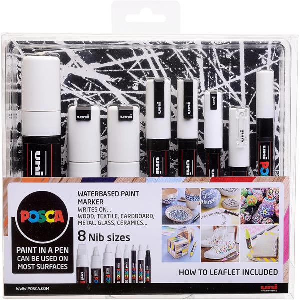 Posca Collection 8pc White Assorted NIB Sizes