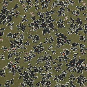 Pomme Viscose Challis - Green Flowers - 1.38m remnant only