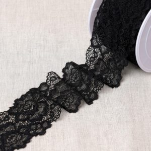Elastic Corded Lace - Black