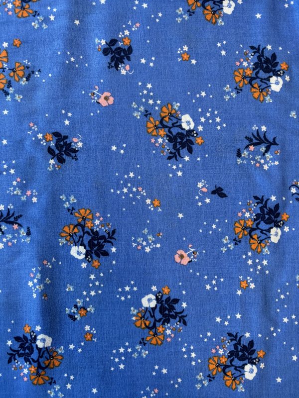 Viscose Challis - floral on blue