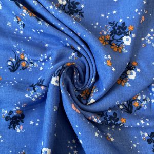 Alternative view of Viscose Challis - floral on blue