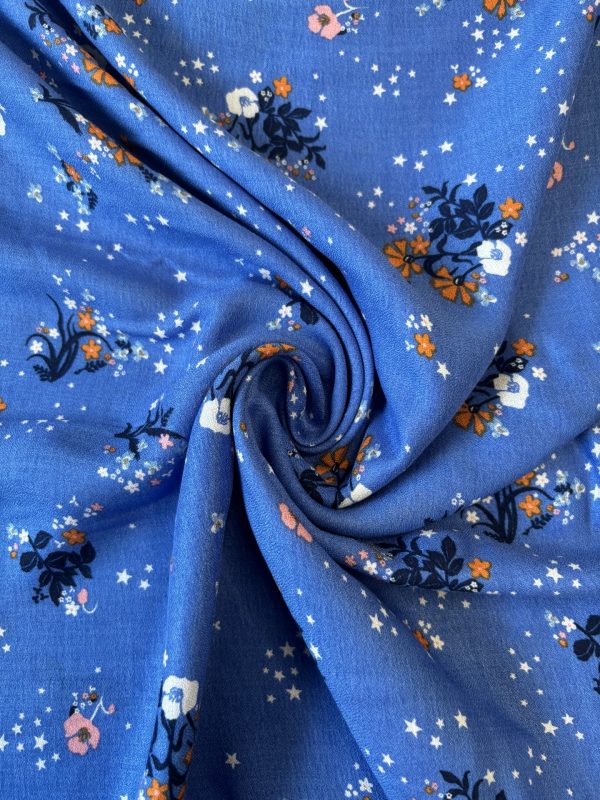 Viscose Challis - floral on blue - Image 2