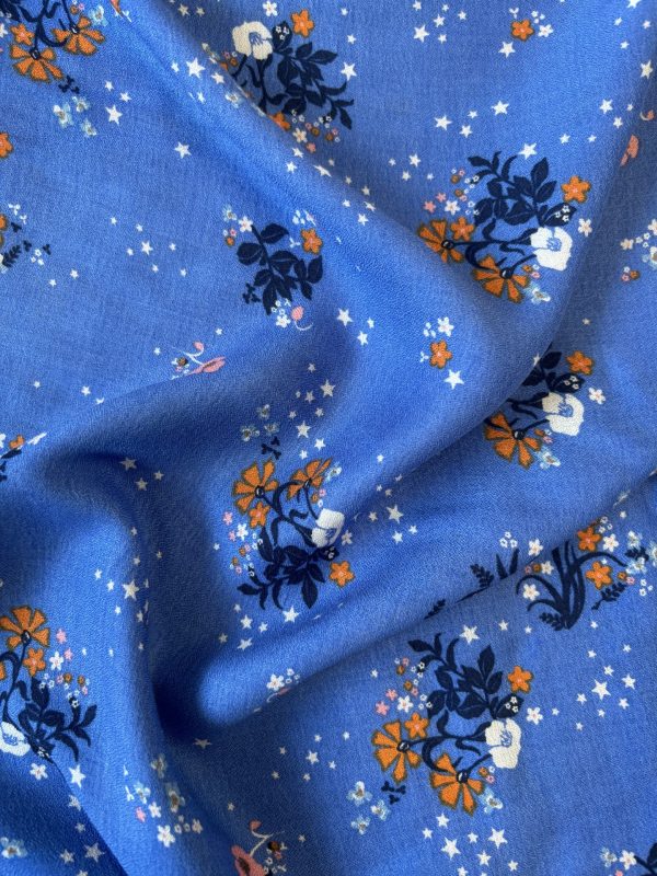 Viscose Challis - floral on blue - Image 3
