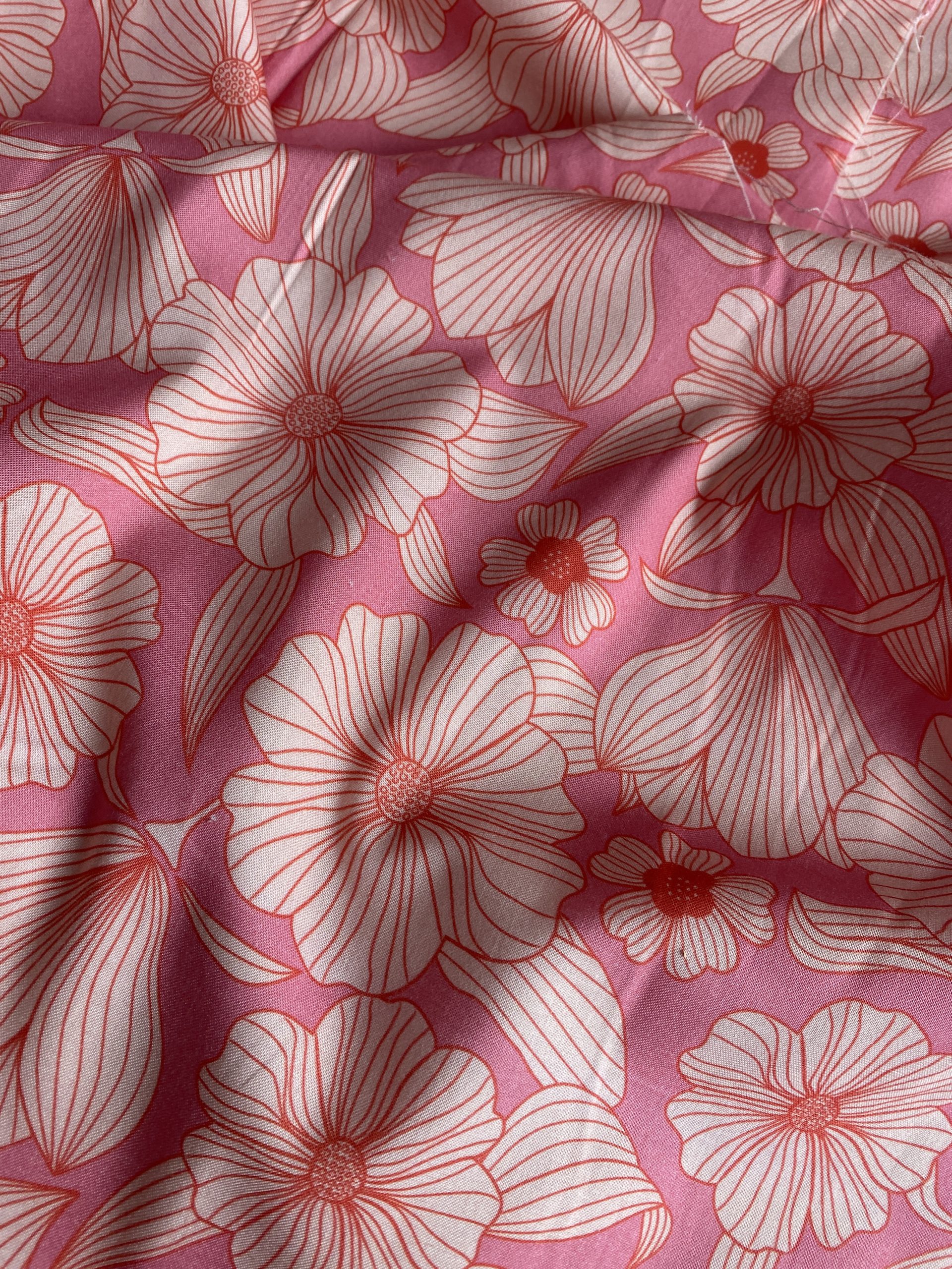 The Crafty Pie Line Flower Lilac/Orange Viscose Challis - Image 6