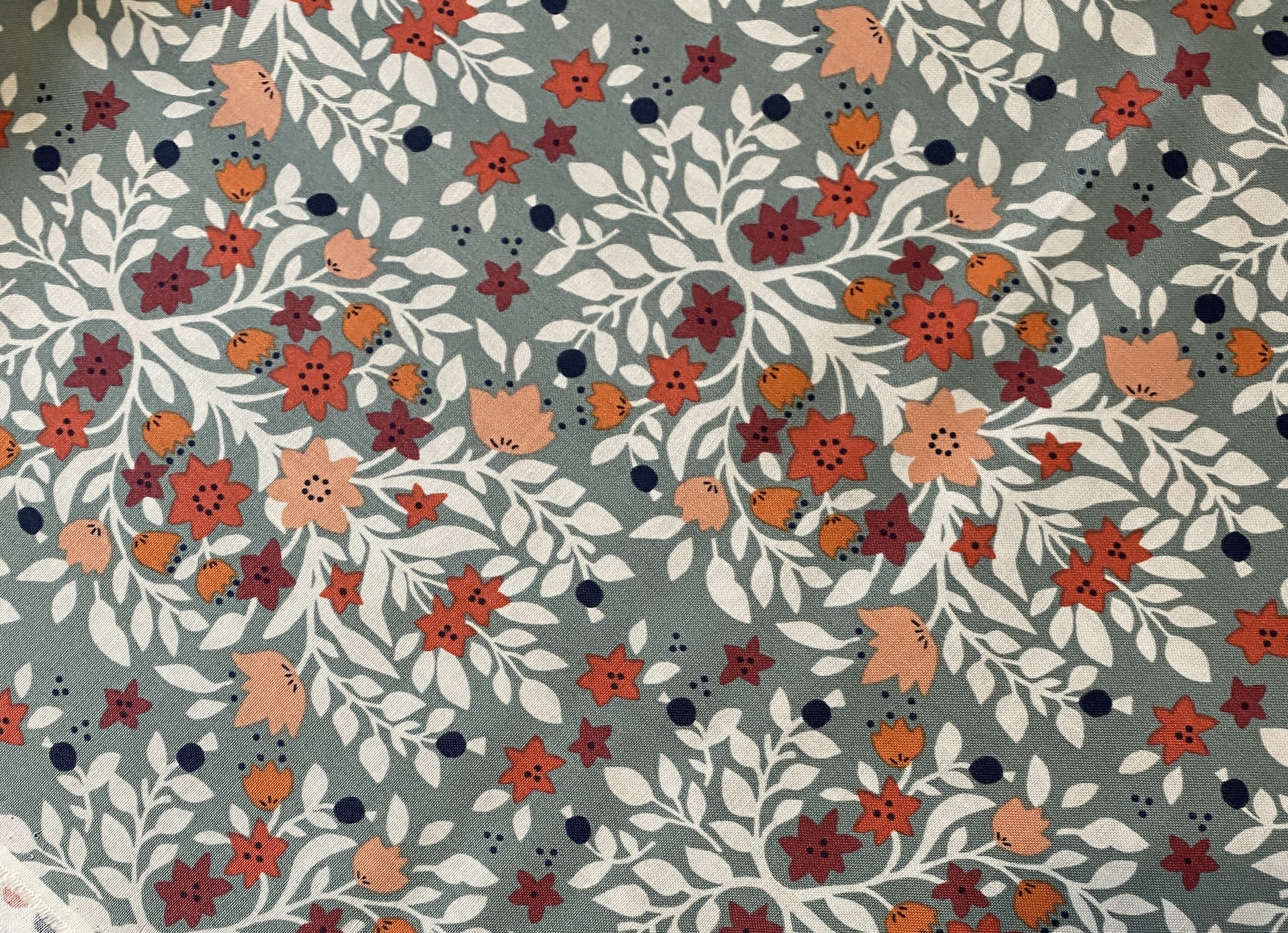 Folk Floral - Red and Orange Flowers on Teal - Image 3