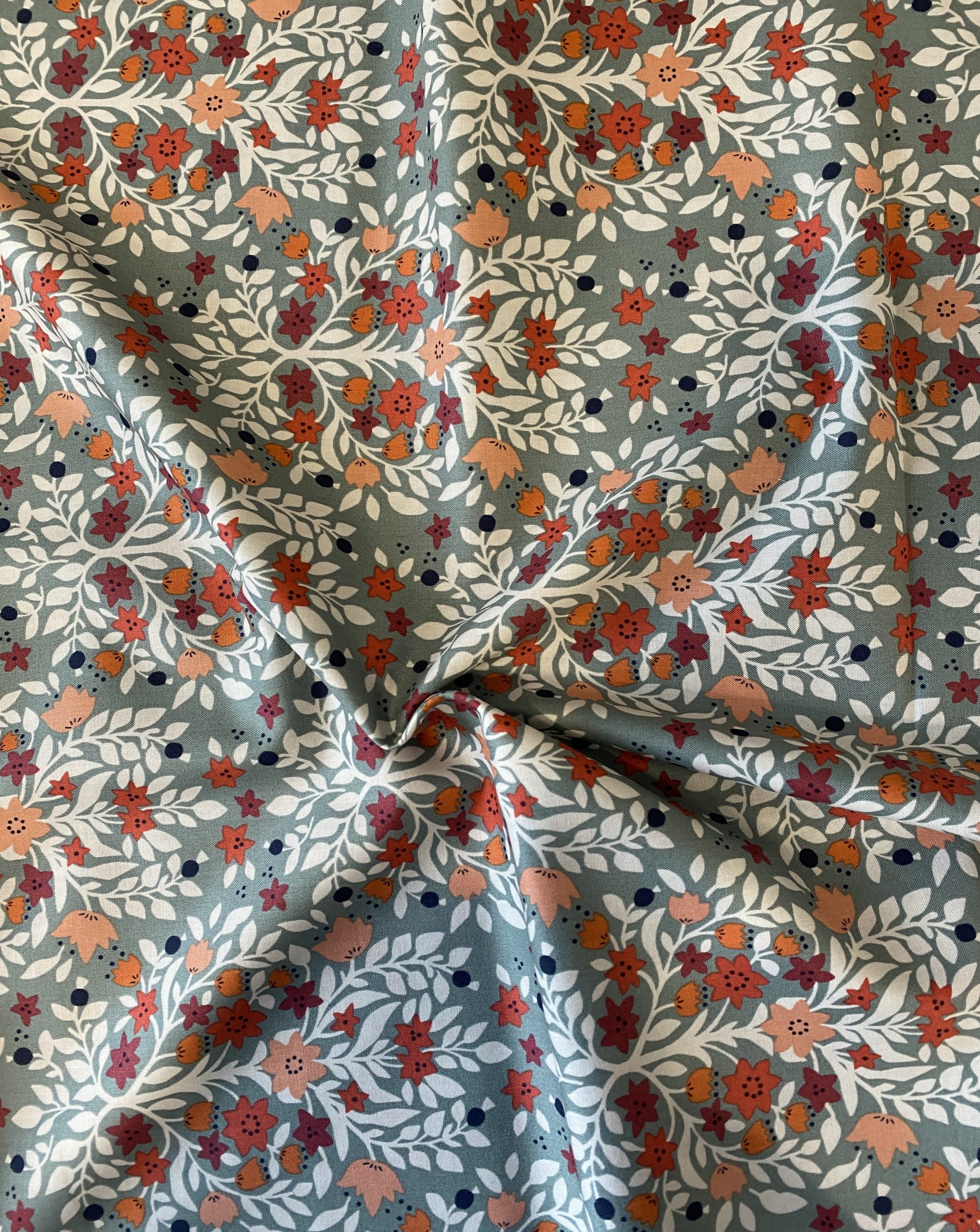 Folk Floral - Red and Orange Flowers on Teal