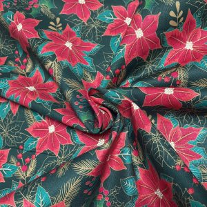 Green Poinsettia Fabric - The Craft Cotton Company
