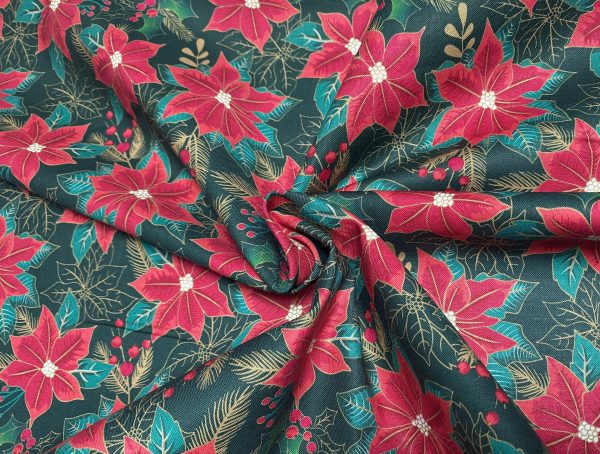 Green Poinsettia Fabric - The Craft Cotton Company