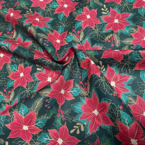 Alternative view of Green Poinsettia Fabric - The Craft Cotton Company