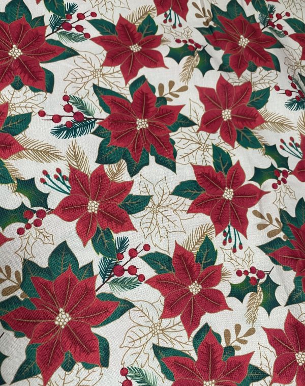 Cream Poinsettia Fabric - The Craft Cotton Company - Image 3