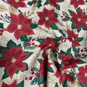 Cream Poinsettia Fabric - The Craft Cotton Company