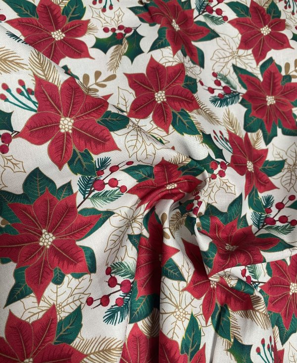 Cream Poinsettia Fabric - The Craft Cotton Company