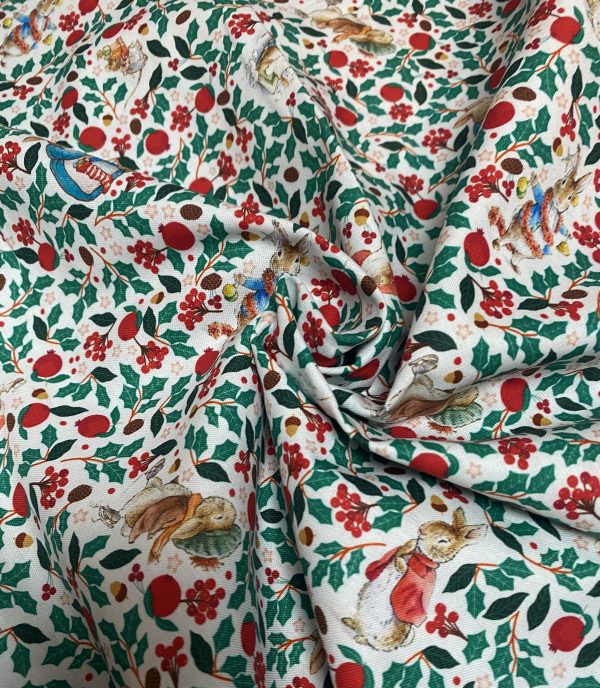 Pomegranate Holly Fabric - Peter Rabbit - Christmas Orchard