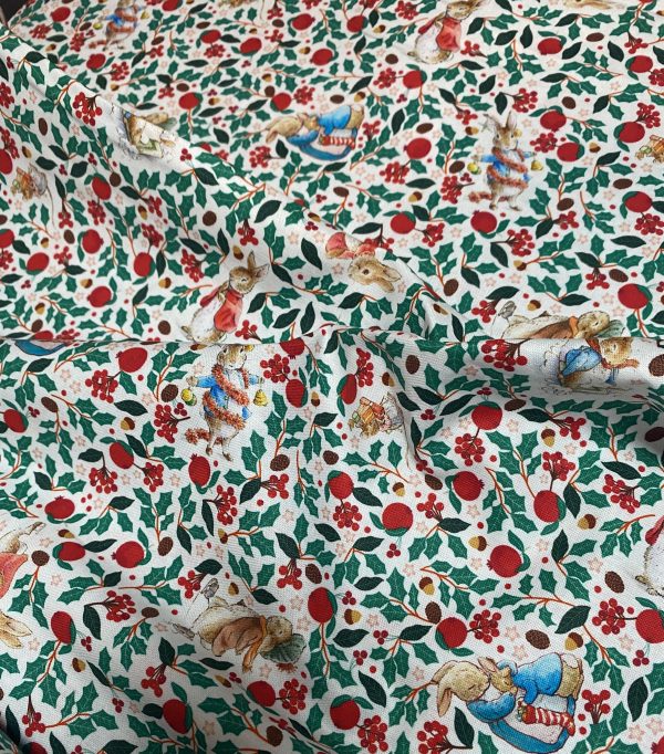 Pomegranate Holly Fabric - Peter Rabbit - Christmas Orchard - Image 2