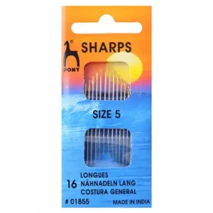 Pony Hand Sewing Needles - Sharps - Gold Eye - Size 5 - 16 pcs