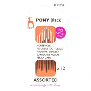 Pony - Black - Household Needles with White Eye - 12 pcs