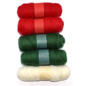 Felting Wool - Green, Red, White