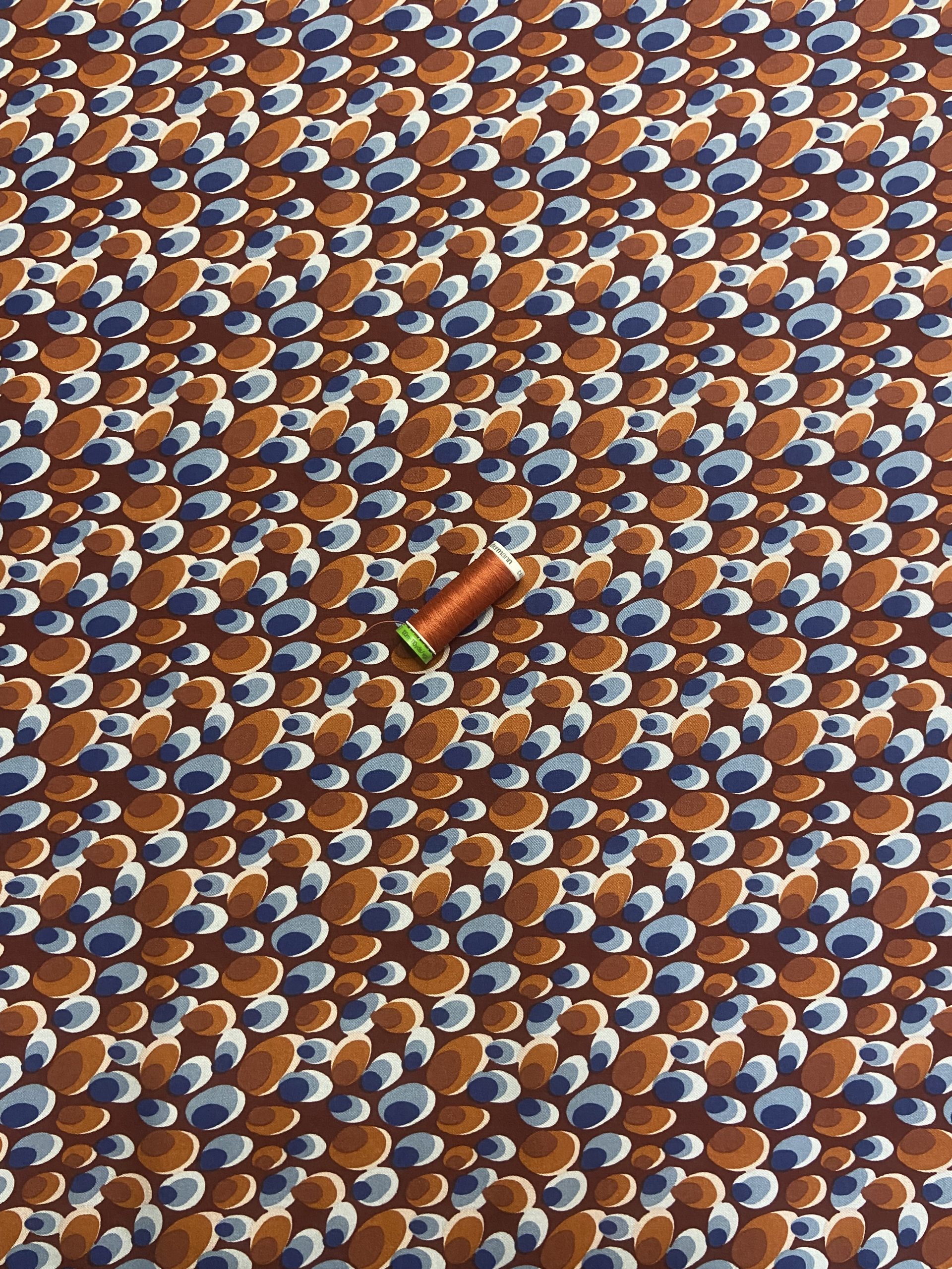 Viscose Twill - Rust and Blue Circles - Image 2