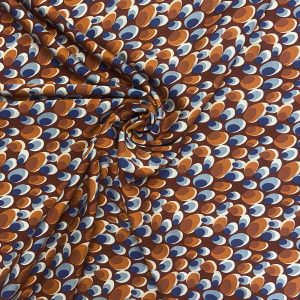 Viscose Twill - Rust and Blue Circles