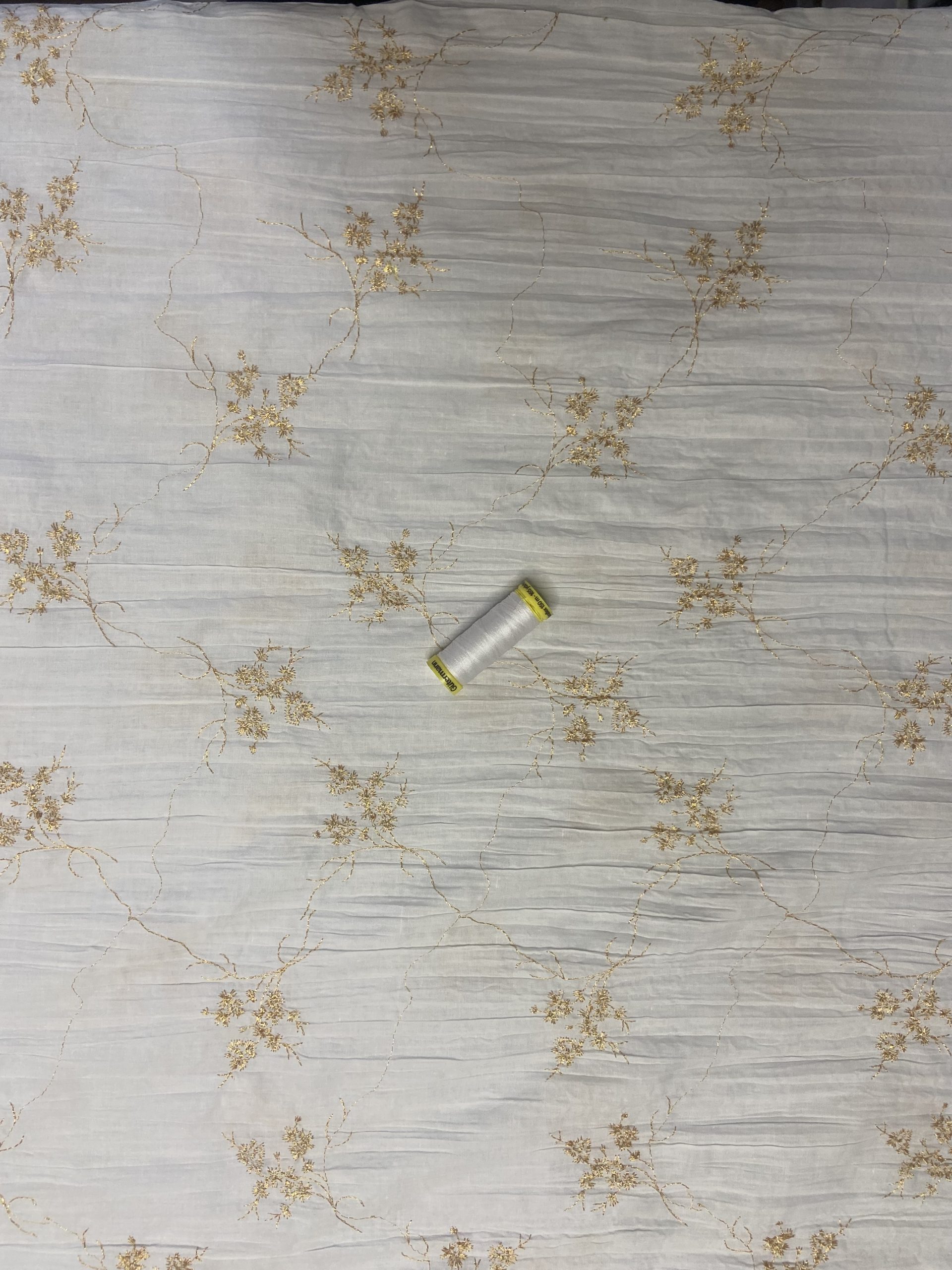Embroidered Cotton Lawn- White and Gold - Image 2