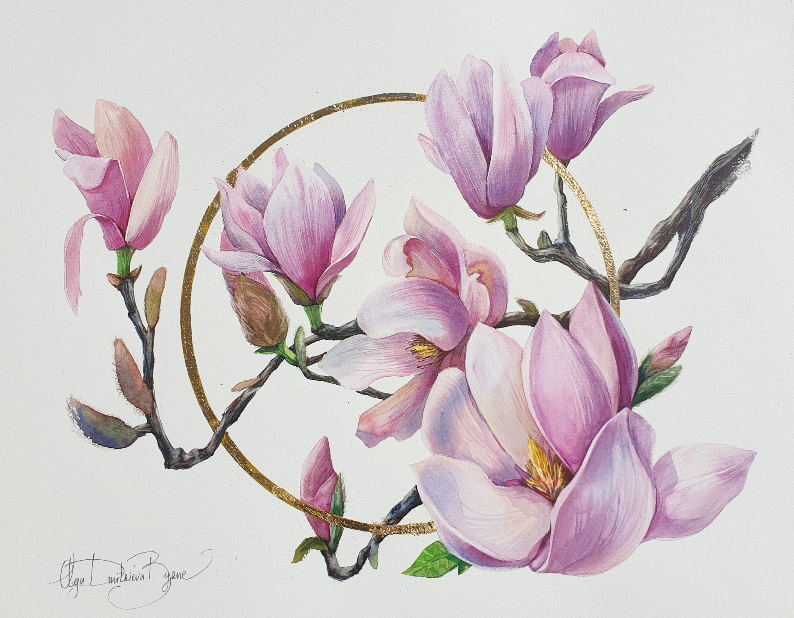 Watercolour Painting with gold leaf