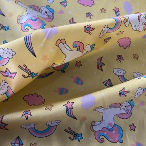 100% Cotton - Unicorns on Yellow
