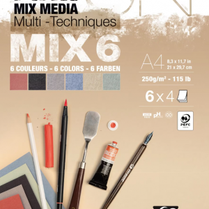 Clairefontaine Paint ON Multi-Technique mixed media pad – 24 sheets of 250gsm colored paper A4