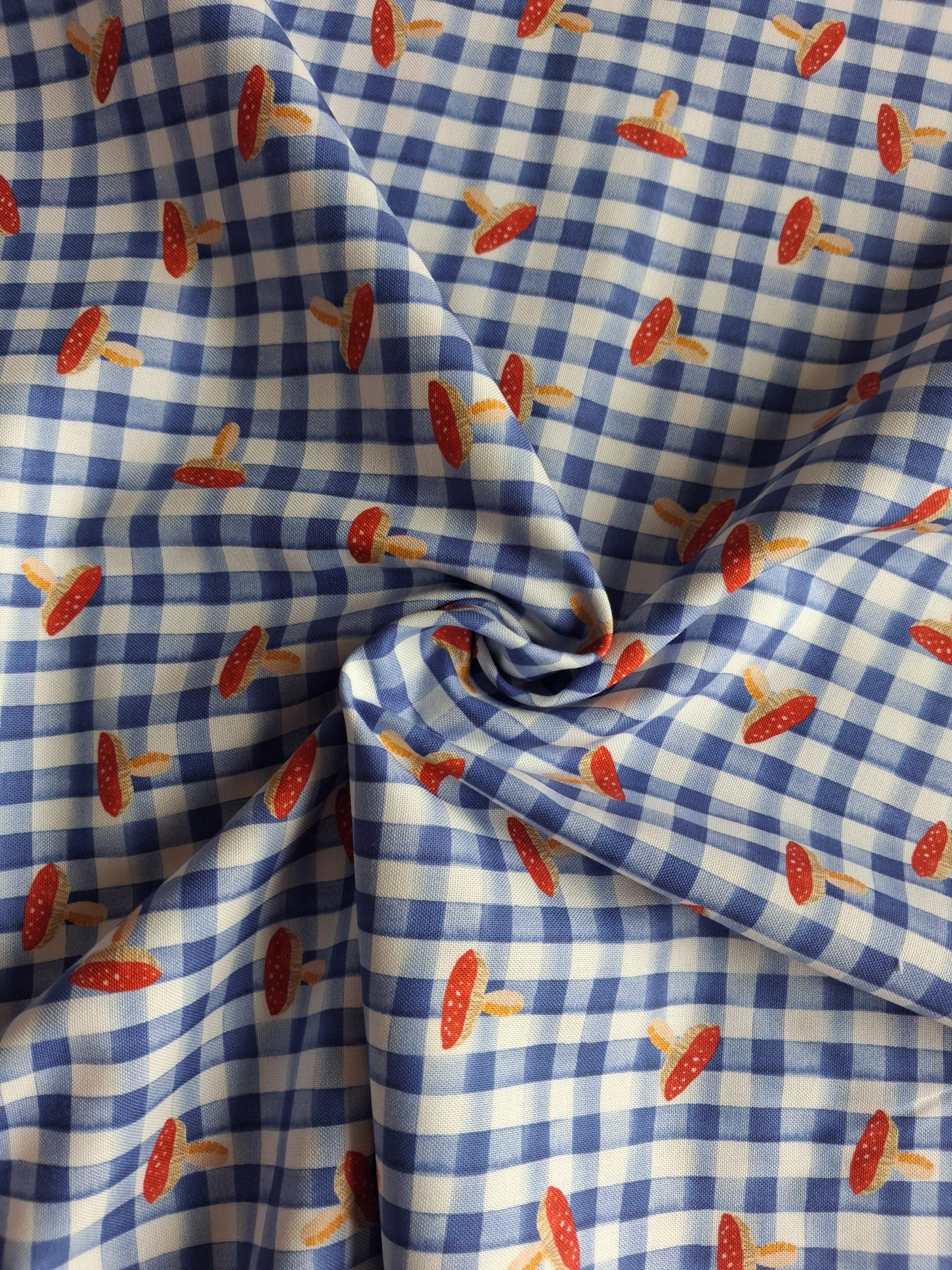 Garden Explorer - Toadstool Gingham Indigo Blue - by Wee Bluebell - Irene and Lewis