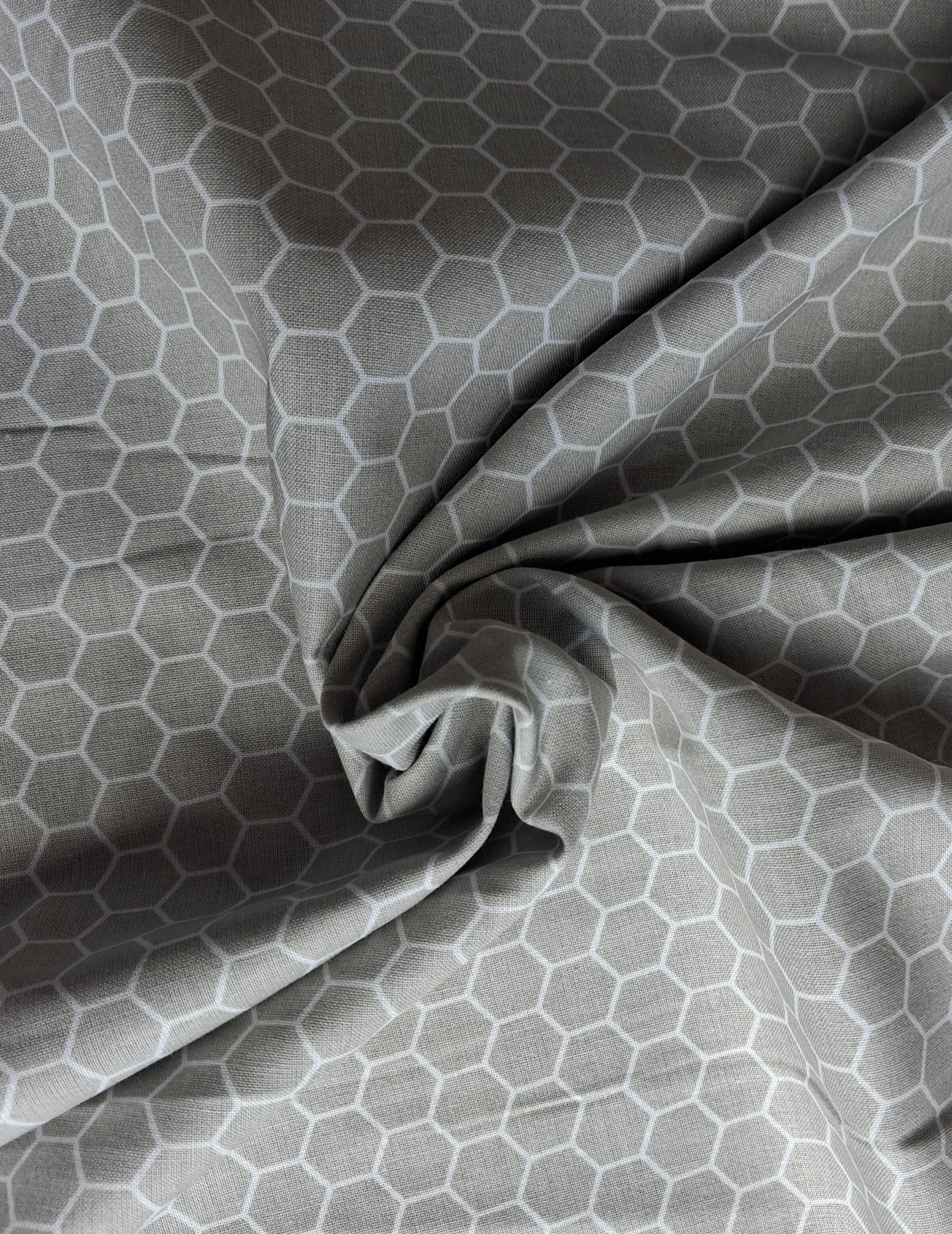 100% Cotton - Honeycomb White on Grey / Gray
