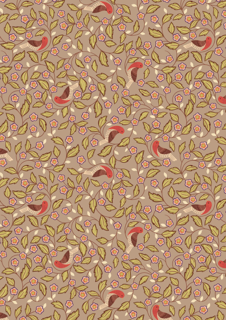 Isabella - Arts & Crafts Birds Dark Taupe - Irene and Lewis