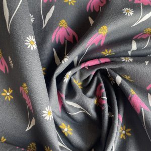 Alternative view of 100% Cotton - Pink flowers on grey
