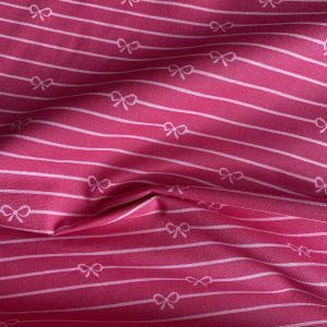 100% Cotton - Stripes and bows dark pink