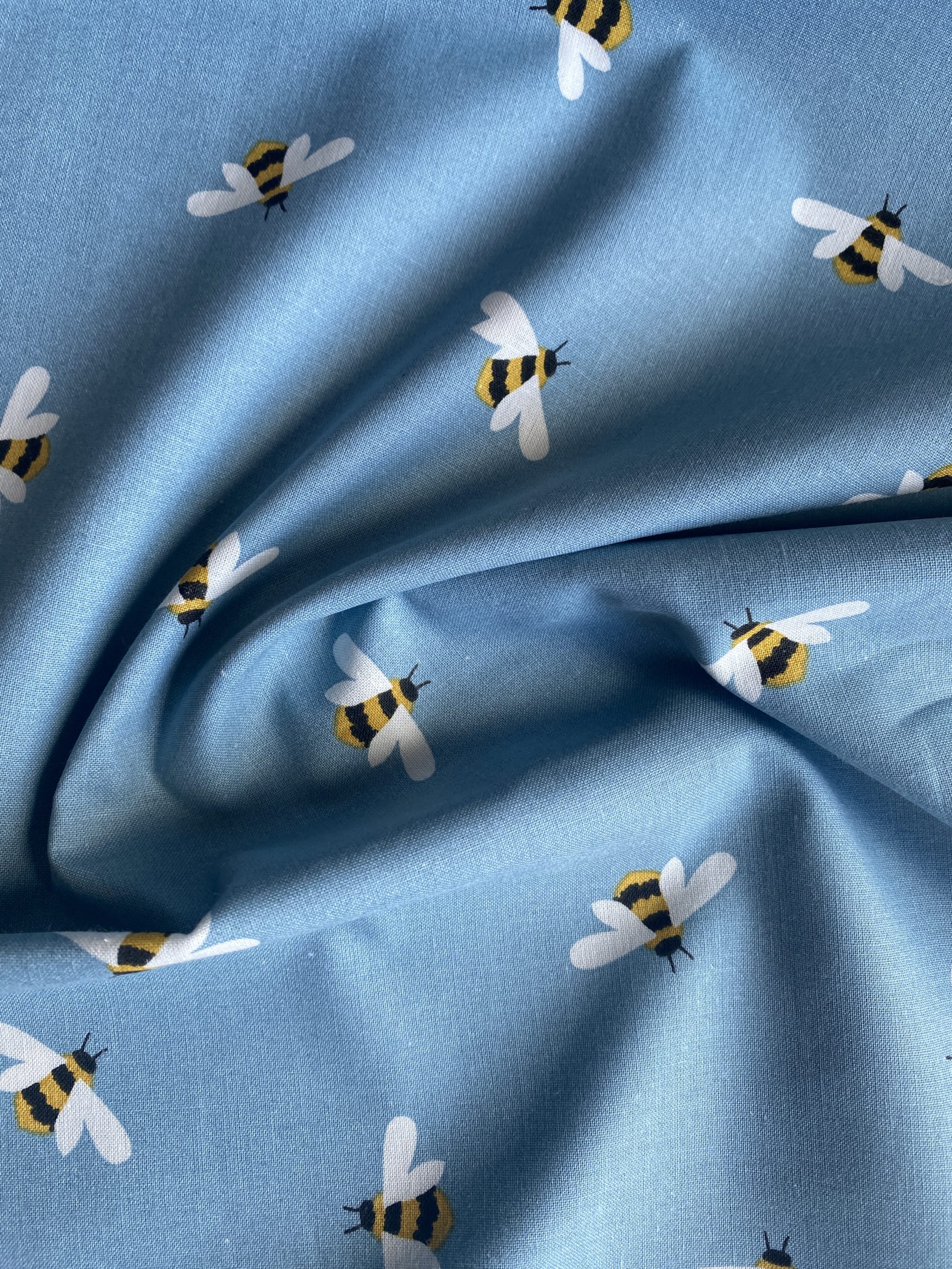 100% Cotton - Bees on blue