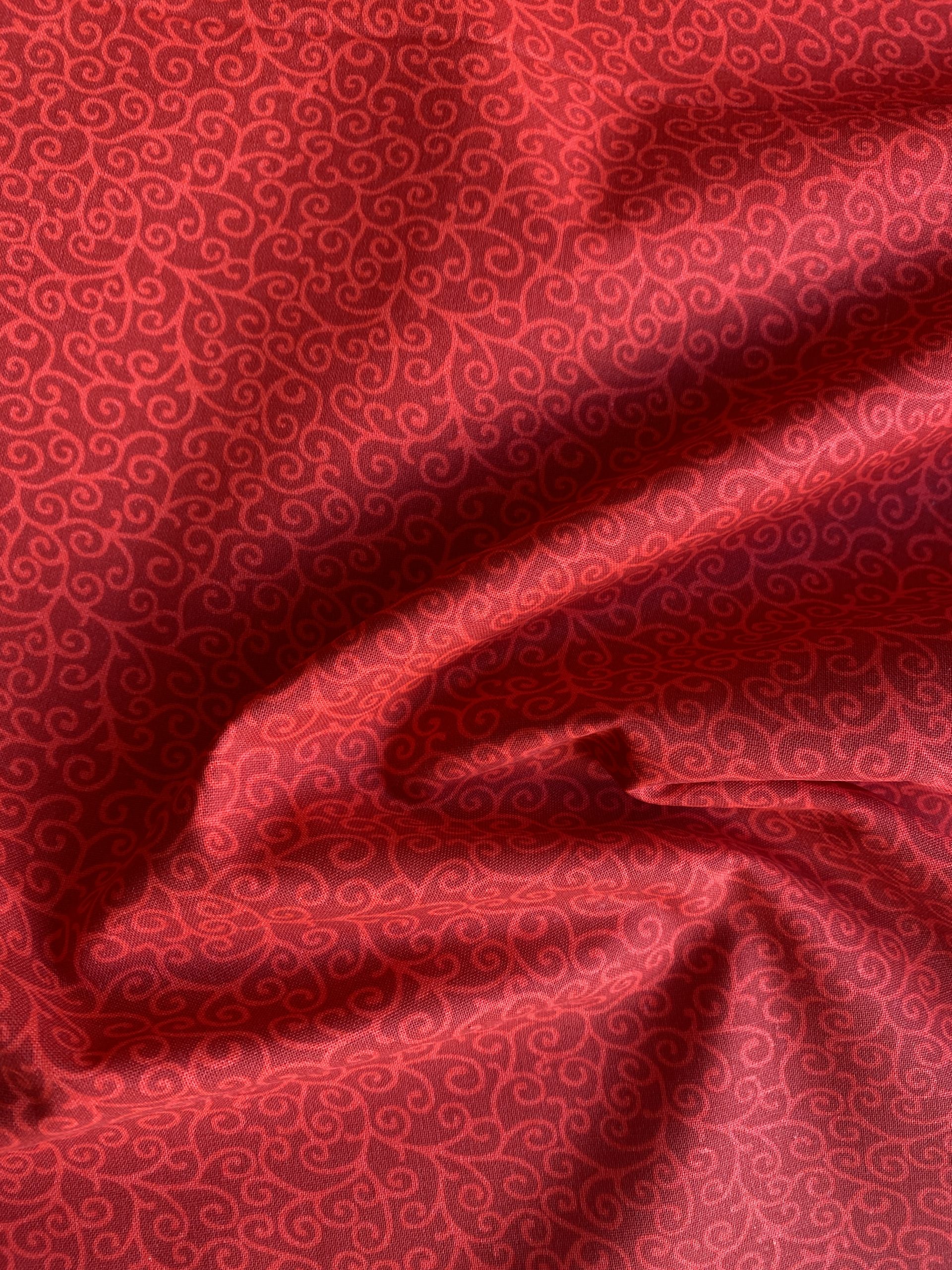 100% Cotton - Scroll Red