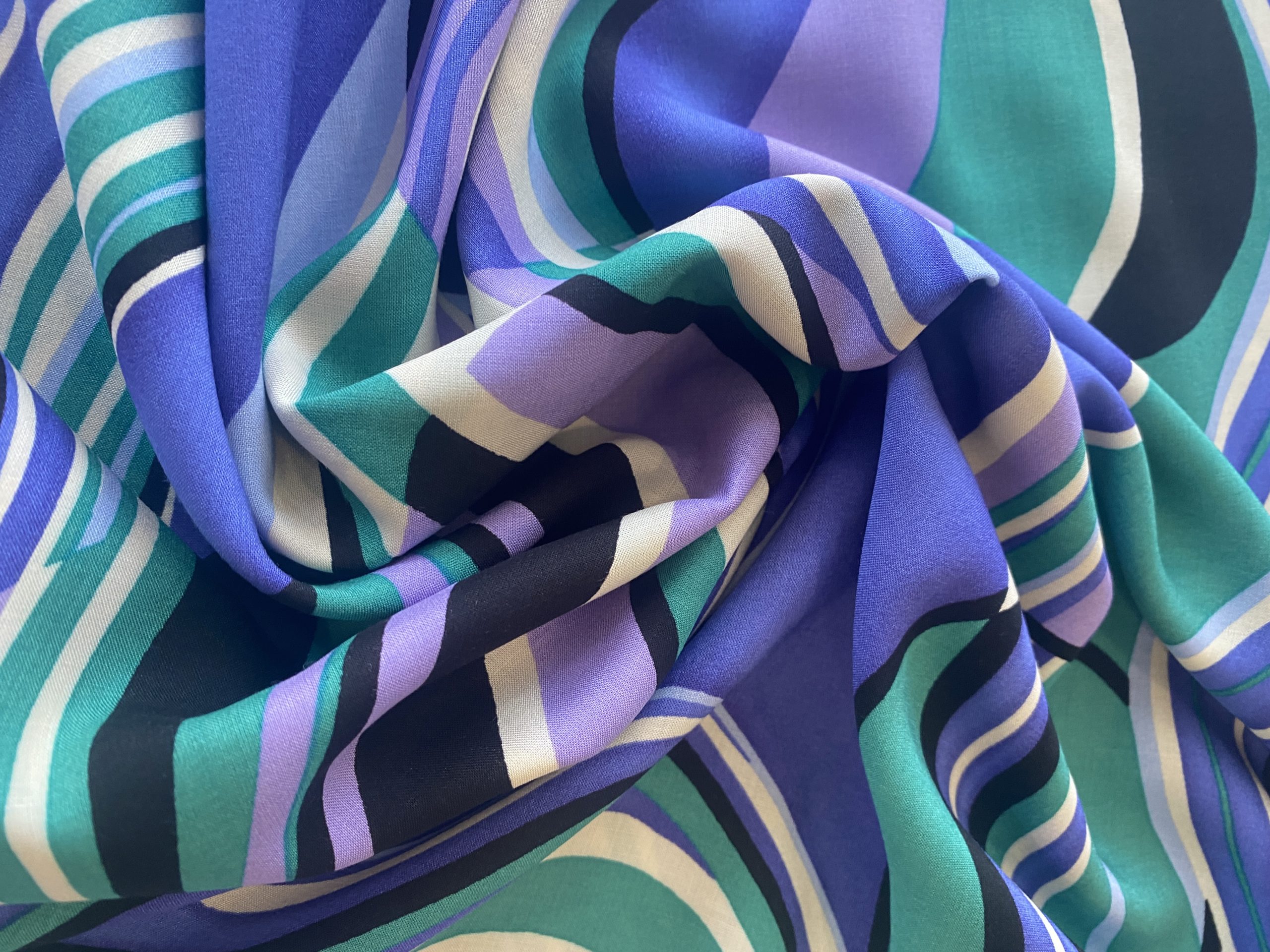 Viscose Challis - Teal Waves - Image 2