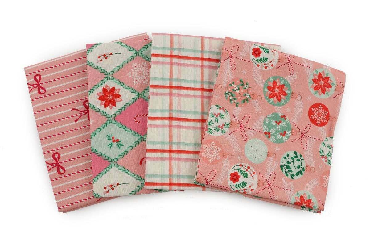 Craft Cotton Co - Baubles & Bows Berries - Pink- Fat Quarter Bundle (pack of 4)